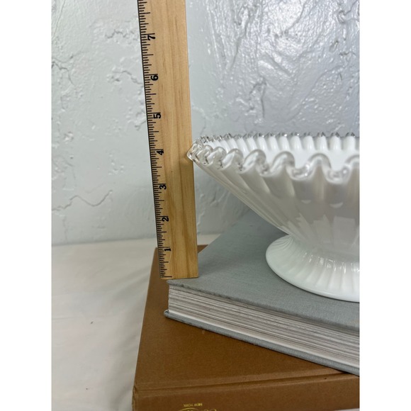 Fenton Silvercrest Bowl Lace Ruffle Edge Footed Bowl Crimped Edge White - Picture 6 of 8